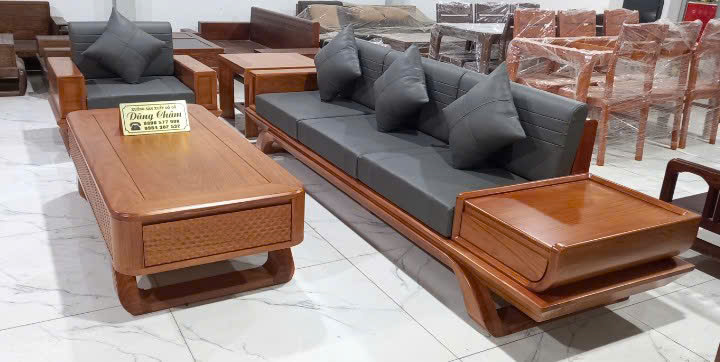 Sofa Phòng Khách 2 Văng Gỗ Gõ Sang Trọng và Đẳng Cấp